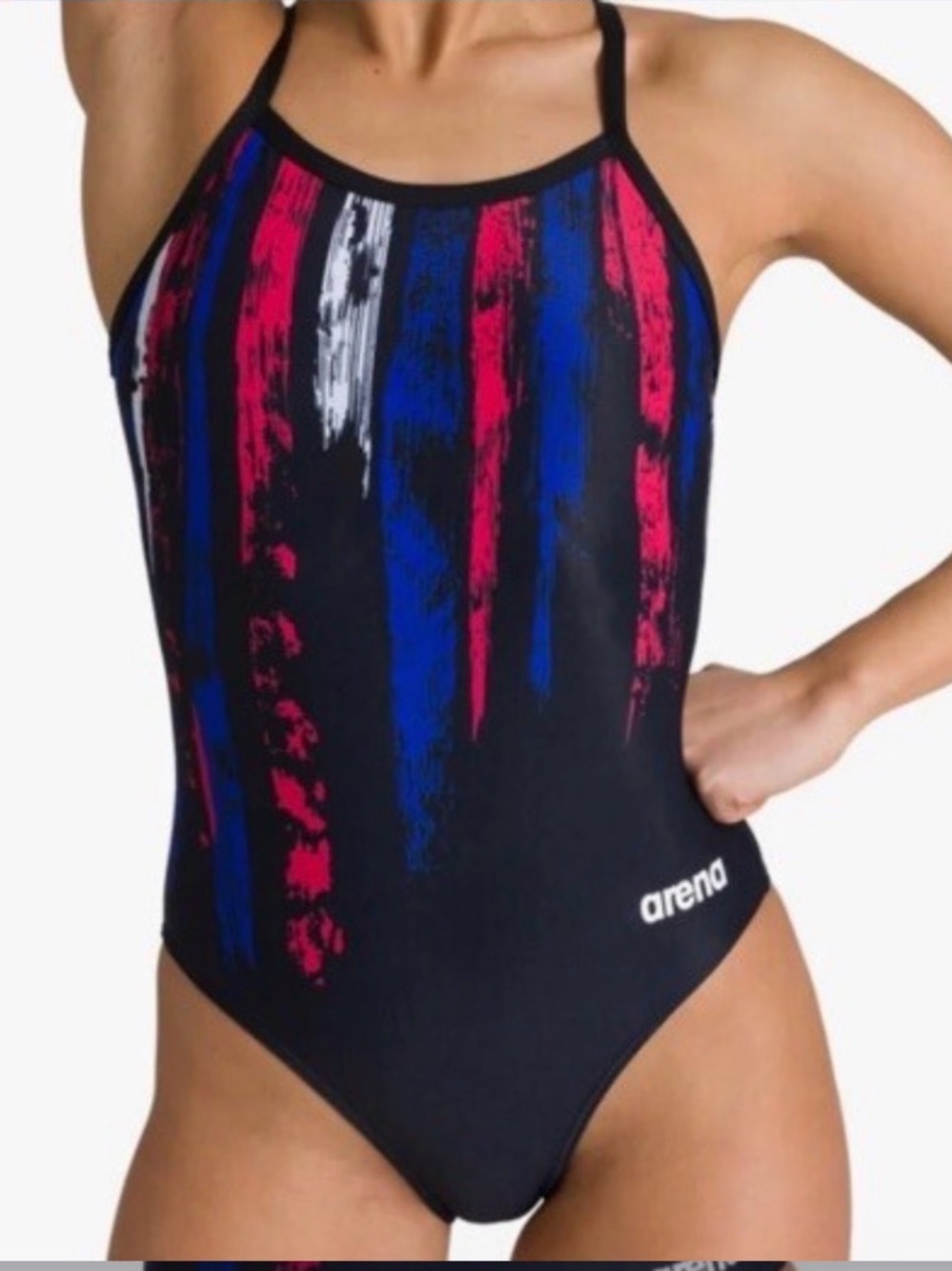 Arena SwimTeam Painted Stripes Challenge Back One Piece Swimsuit Size 30